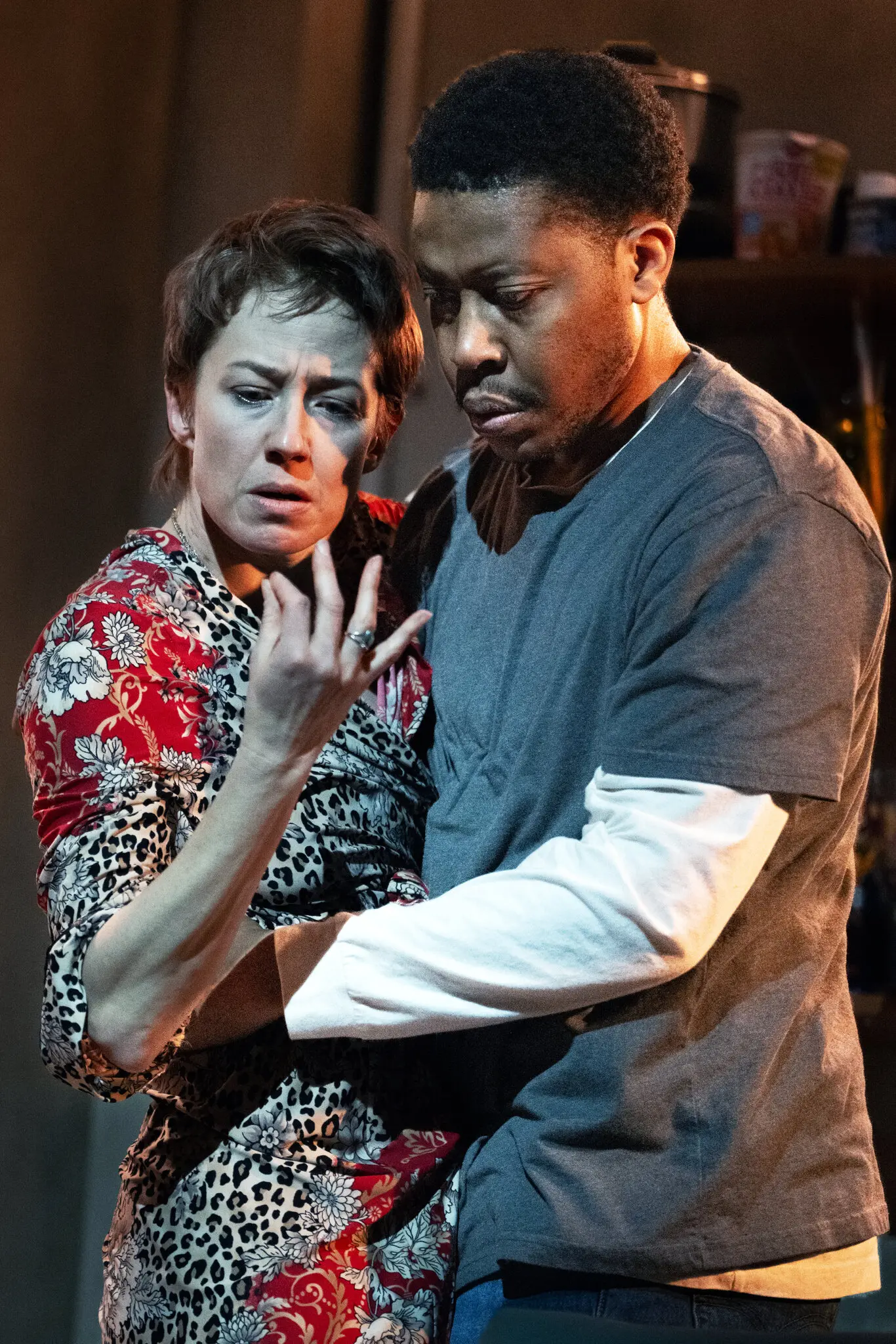 Carrie Coon and Namir Smallwood in Tracy Letts’s stylistically slippery “Bug” at the Samuel J. Friedman Theater in Manhattan.