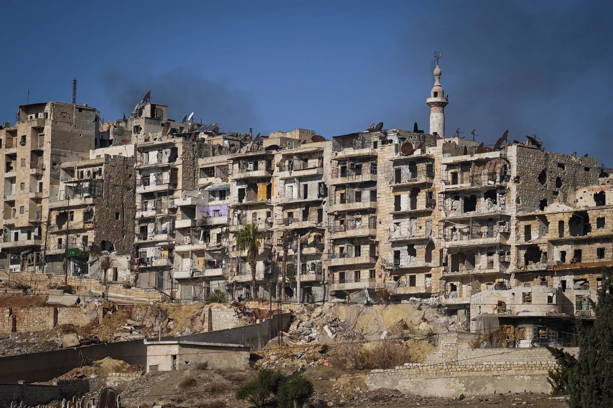 A view of the Sheikh Maksoud neighborhood amid fighting in Aleppo, Syria, on Jan. 10.