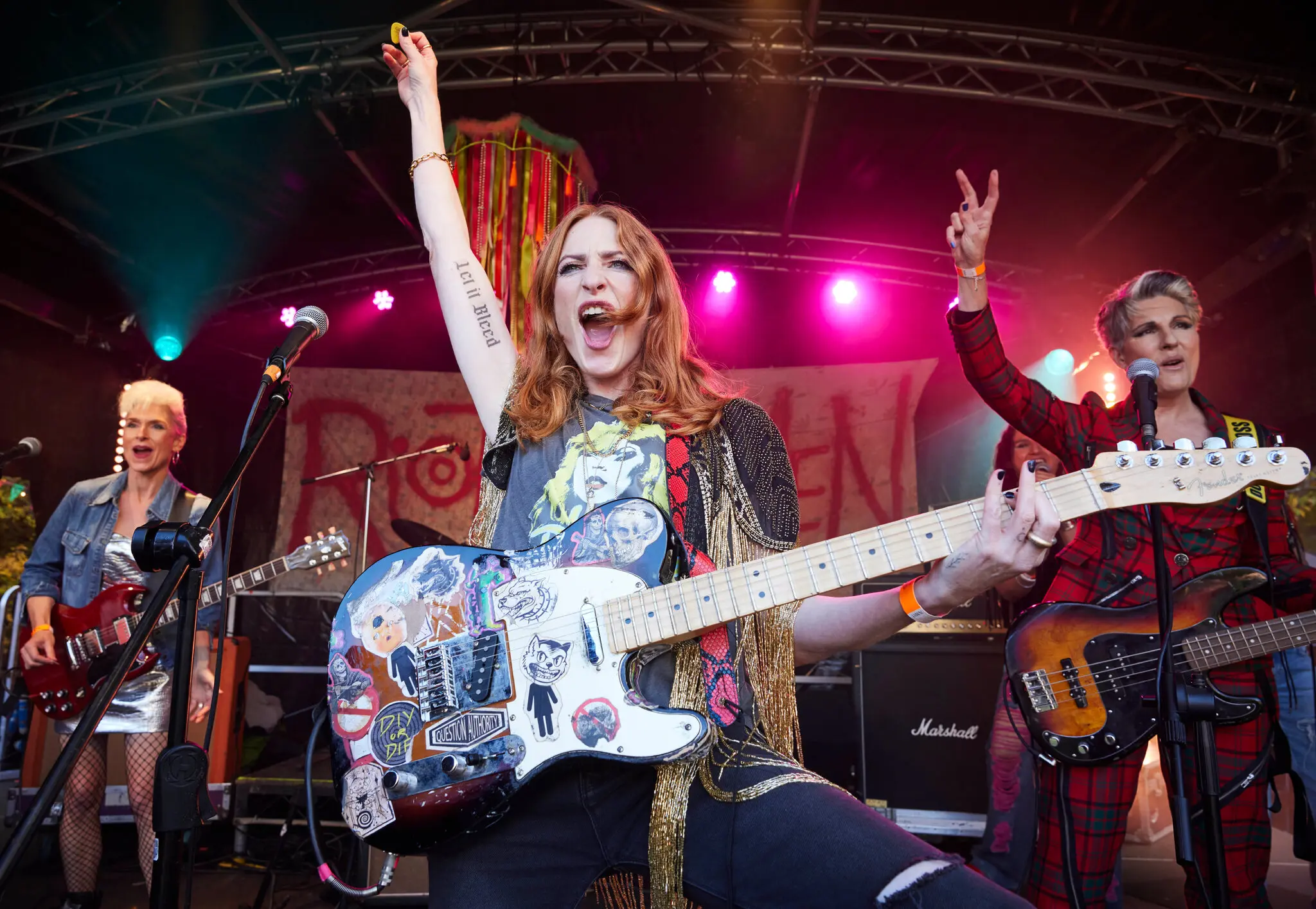 From left: Amelia Bullmore, Rosalie Craig and Tamsin Greig in “Riot Women.”