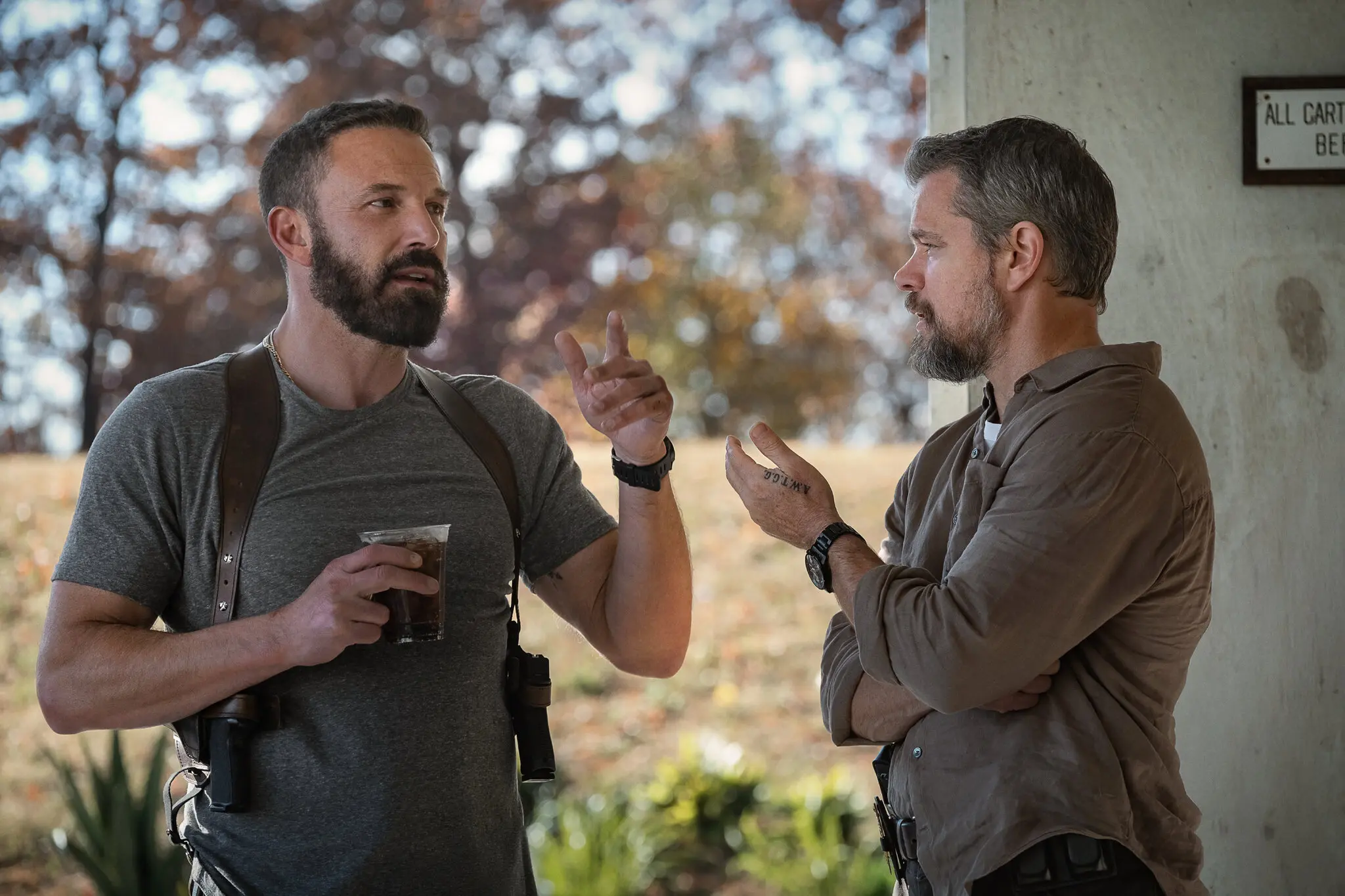 Ben Affleck, left, with Matt Damon in “The Rip.”