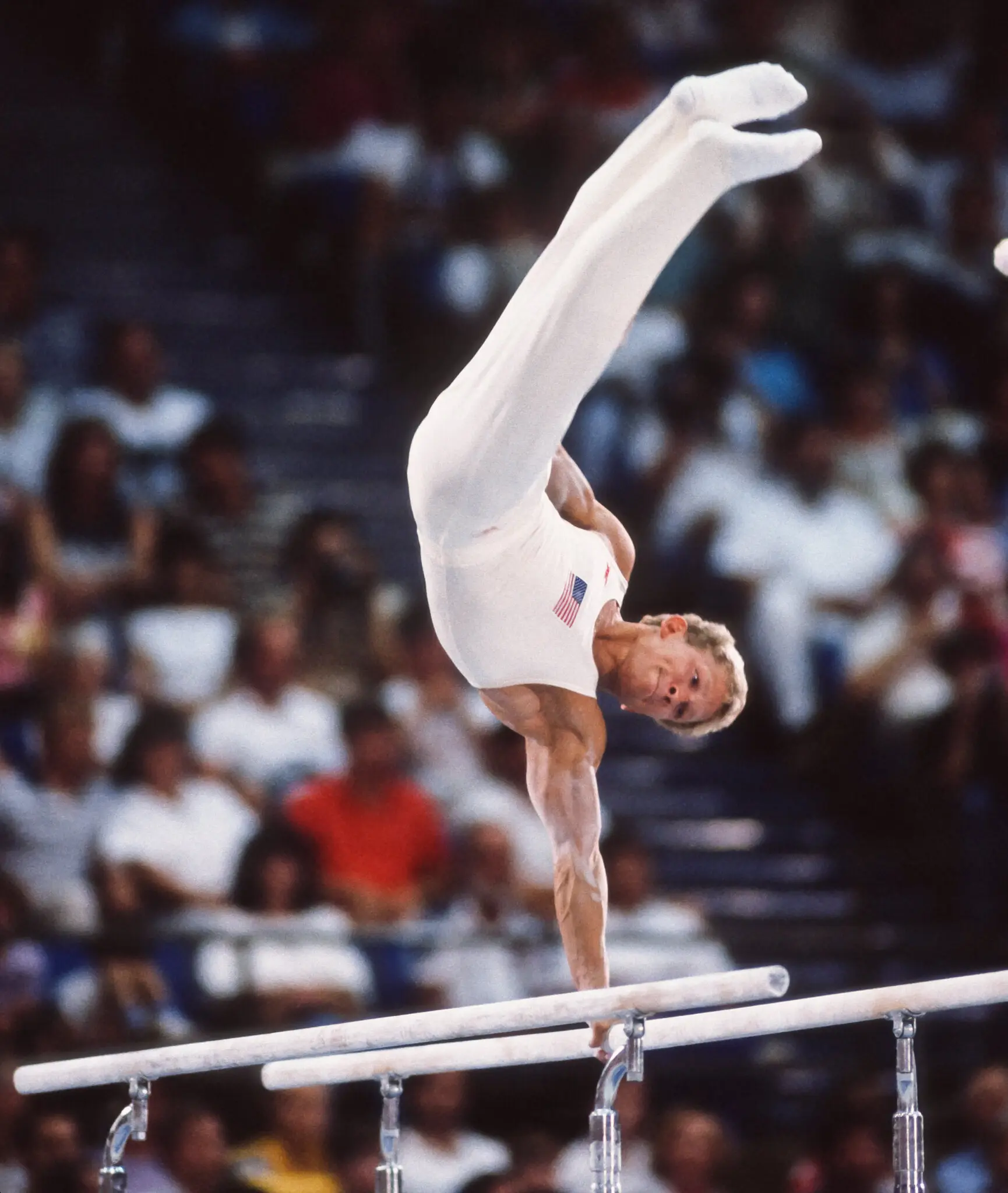 Jim Hartung competing on the parallel bars during the 1984 Summer Olympics in Los Angeles. “He was very consistent his whole career,” the coach of the American team that year said.