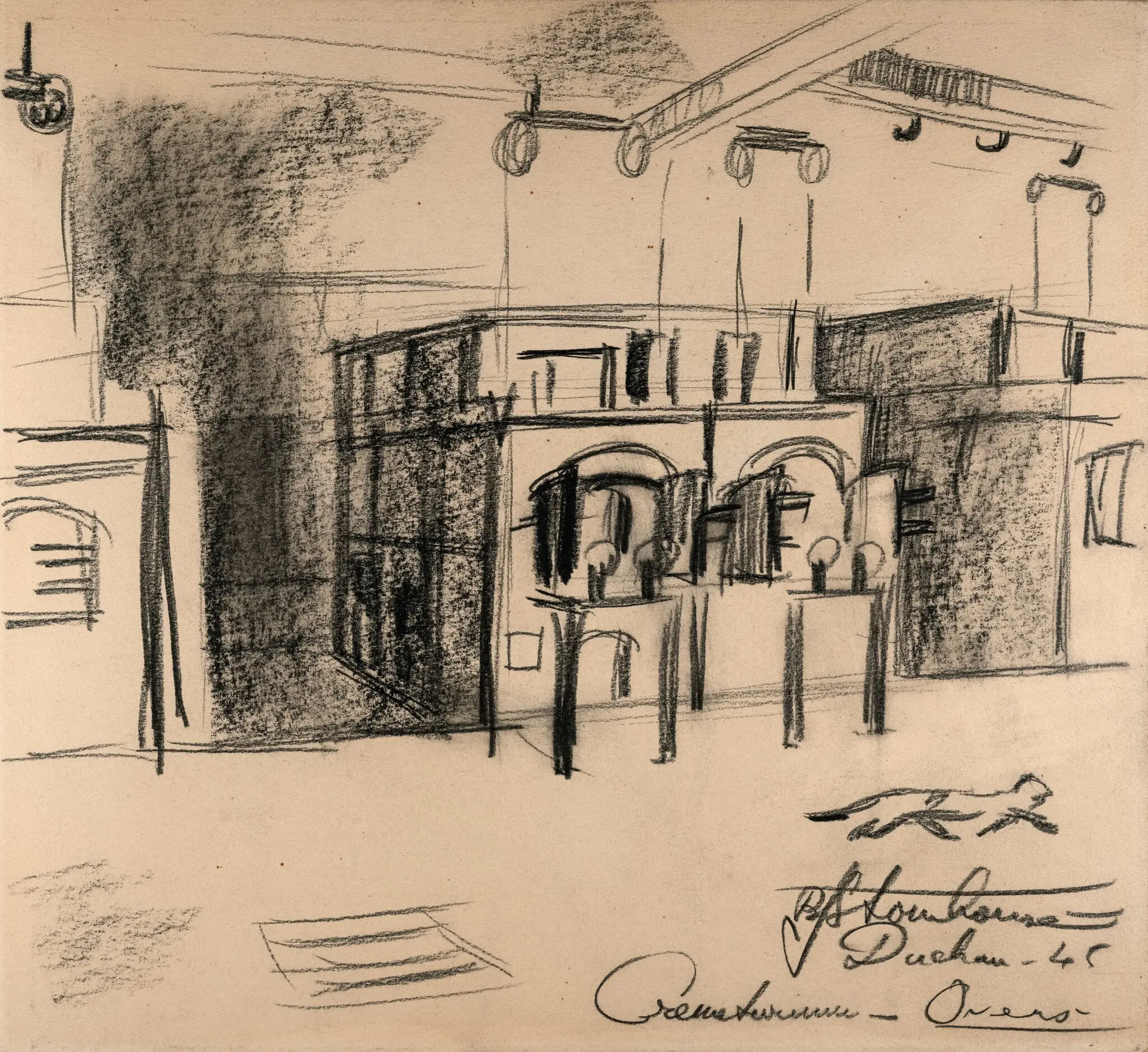 The day after his liberation from Dachau, Brian Stonehouse, a British spy, began sketching the death camp, including the crematory where bodies had been incinerated.