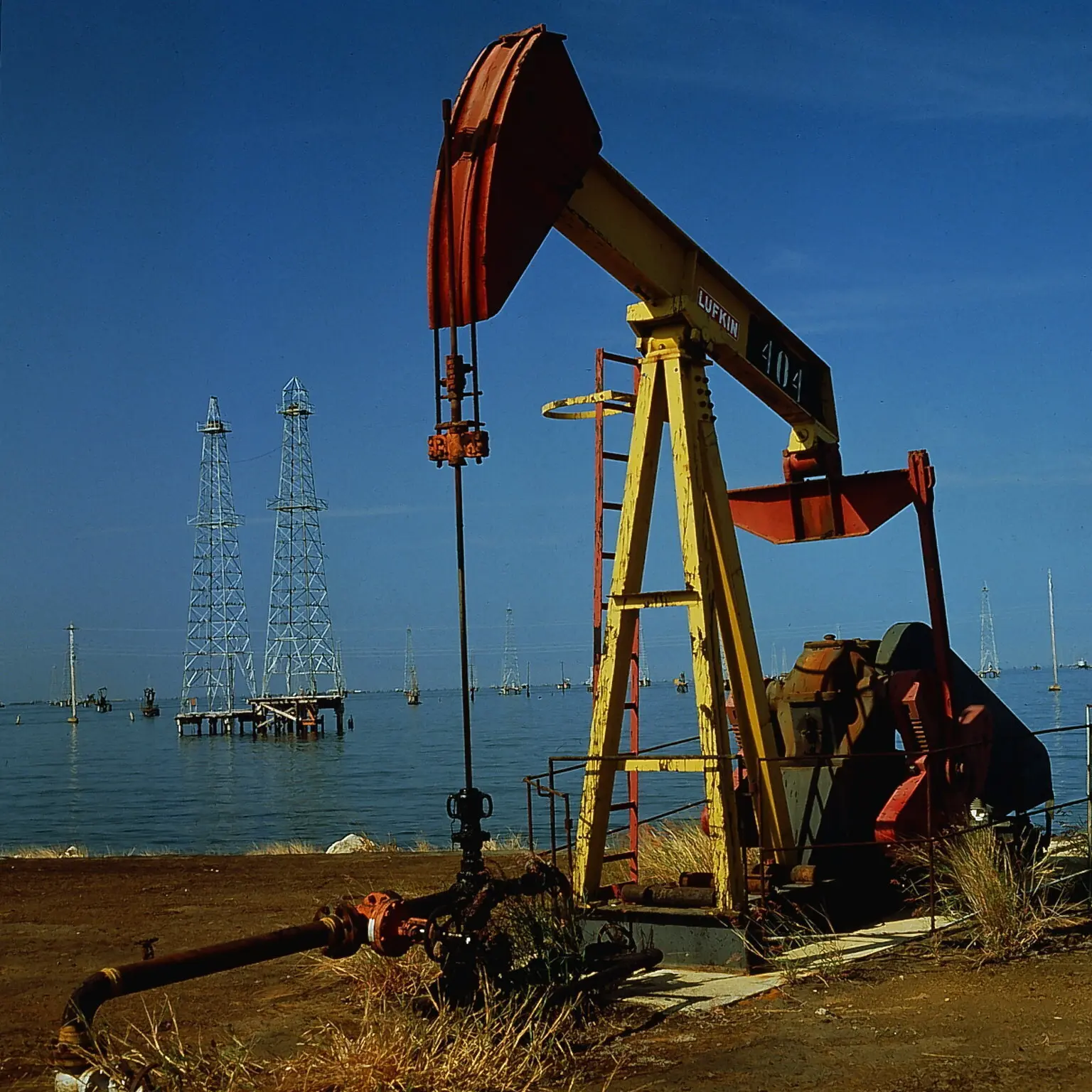 An oil pump on the shores of Lake Maracaibo in Venezuela.