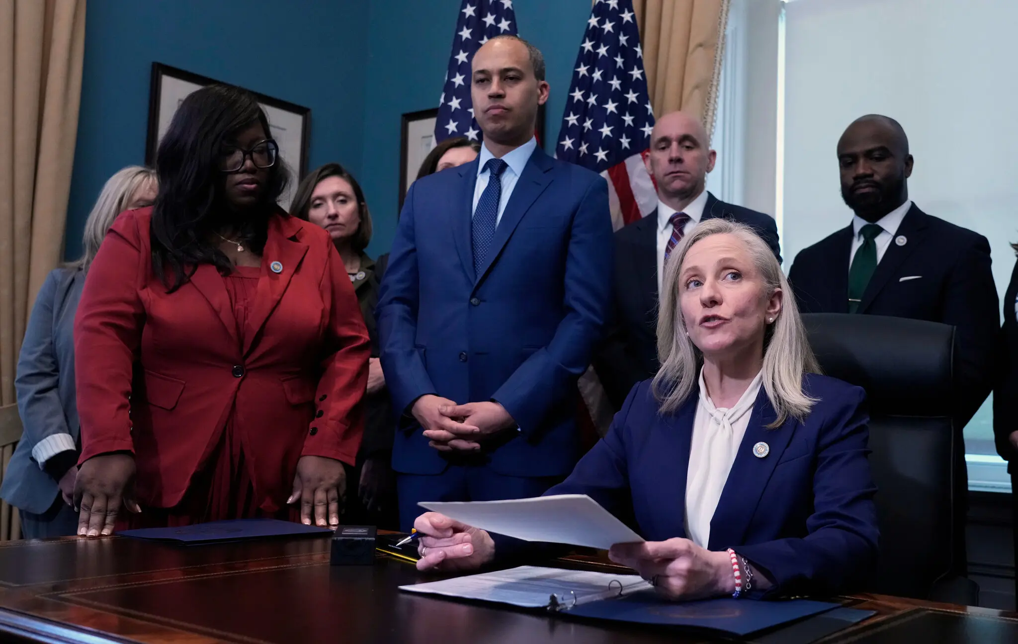 Gov. Abigail Spanberger of Virginia took a variety of executive actions during her first few hours in office on Saturday.