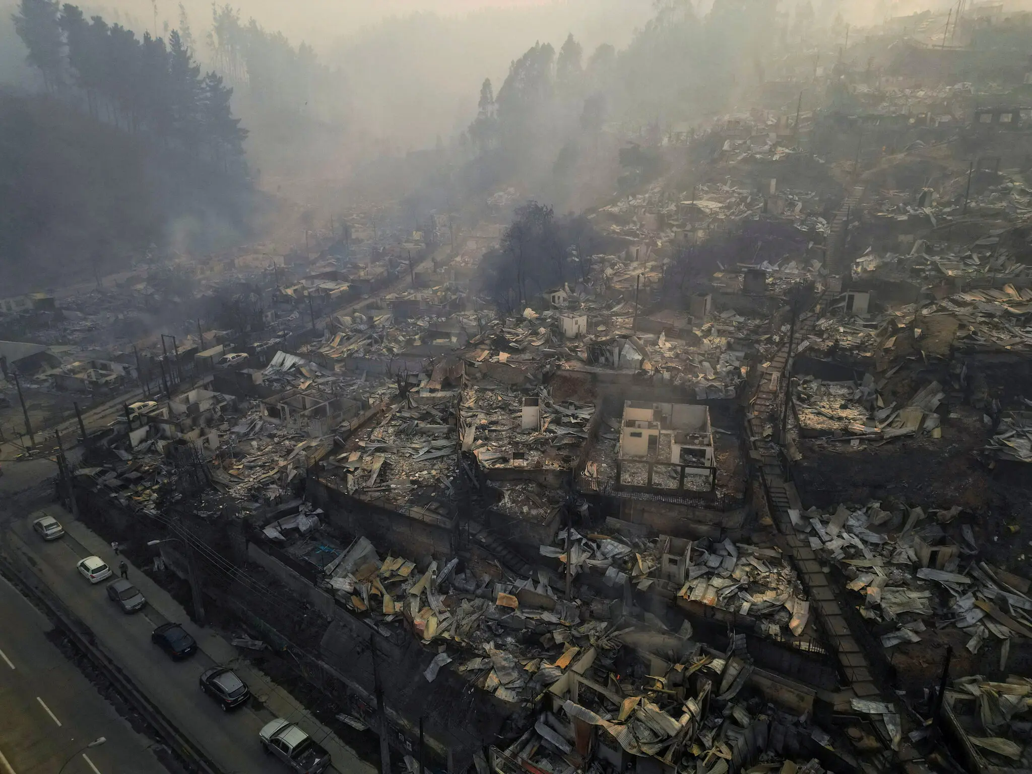 Buildings damaged by wildfires in Chile’s Biobío region on Sunday.