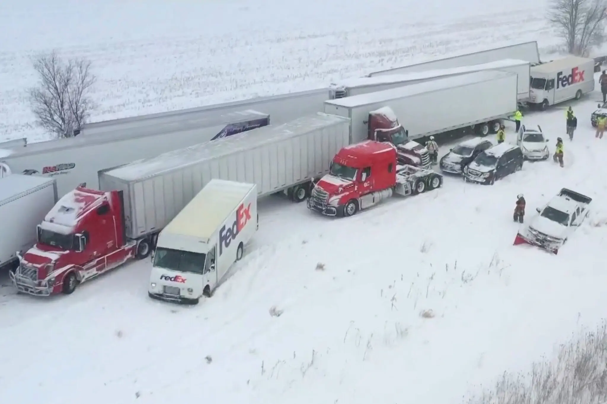 Interstate 196 near Hudsonville, Mich., on Monday. More than 100 vehicles were involved in the pileup.