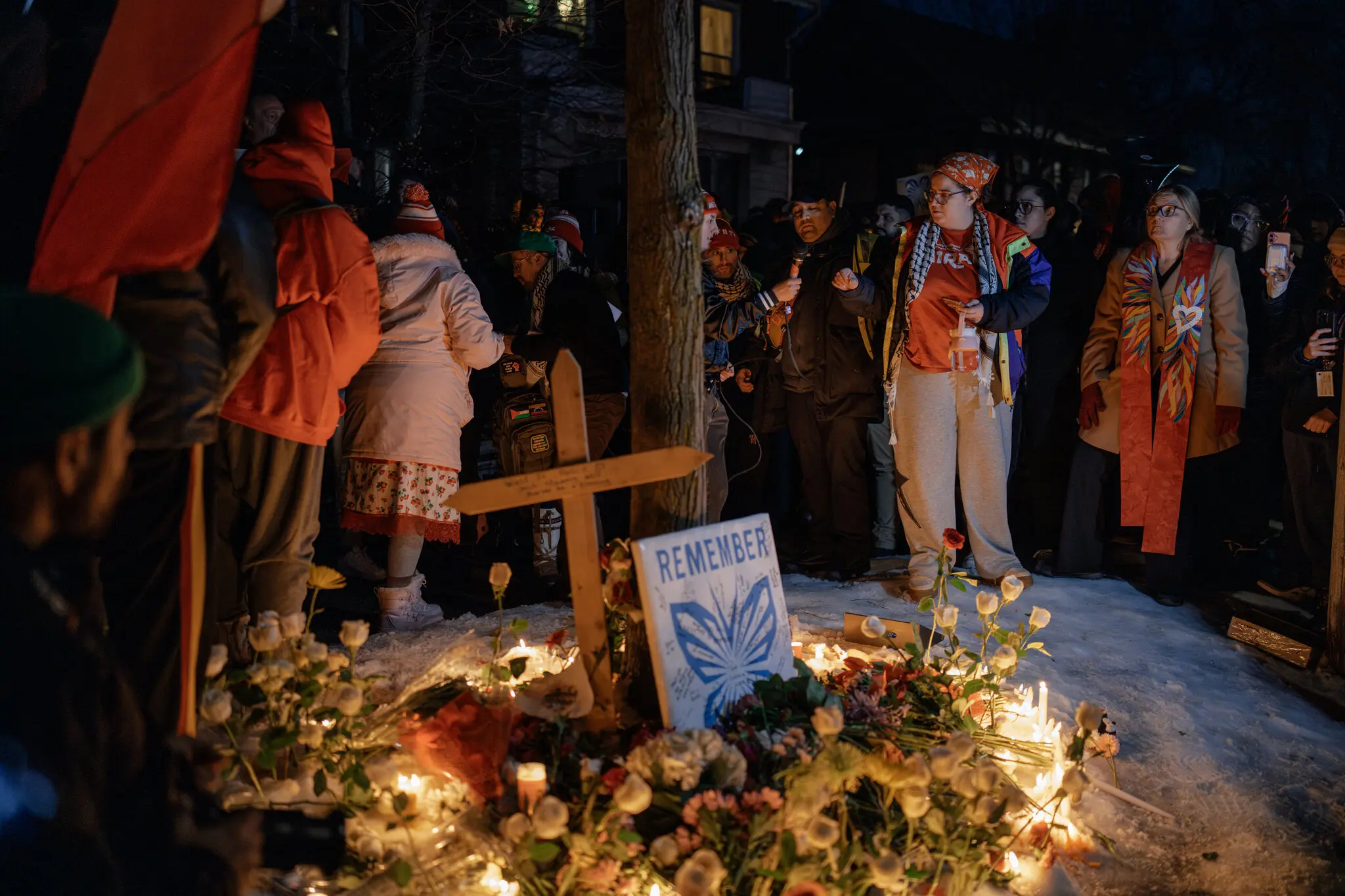 A memorial for Renee Good near where she was fatally shot in Minneapolis.