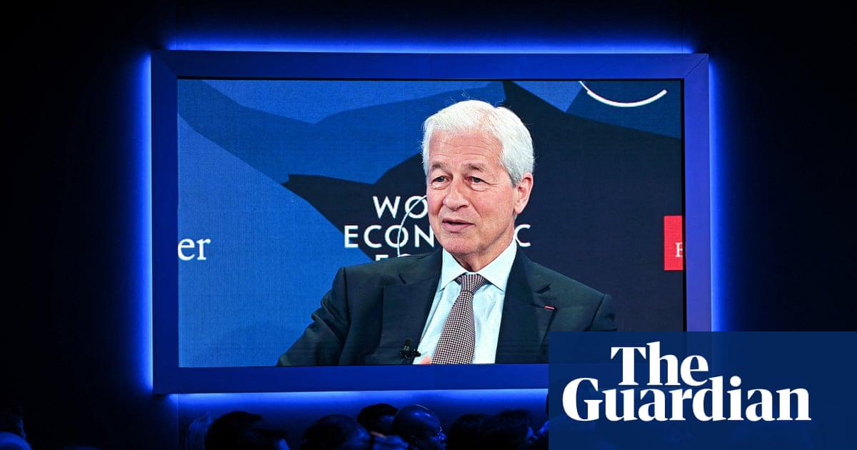 Jamie Dimon on screen at a talk in Davos on Wednesday.