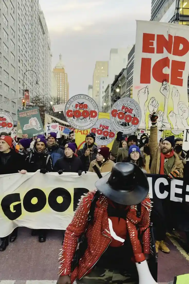 Thousands of protesters gathered in Union Square and then marched through the streets of Manhattan on Friday to protest the actions of Immigration and Customs Enforcement agents across the country.