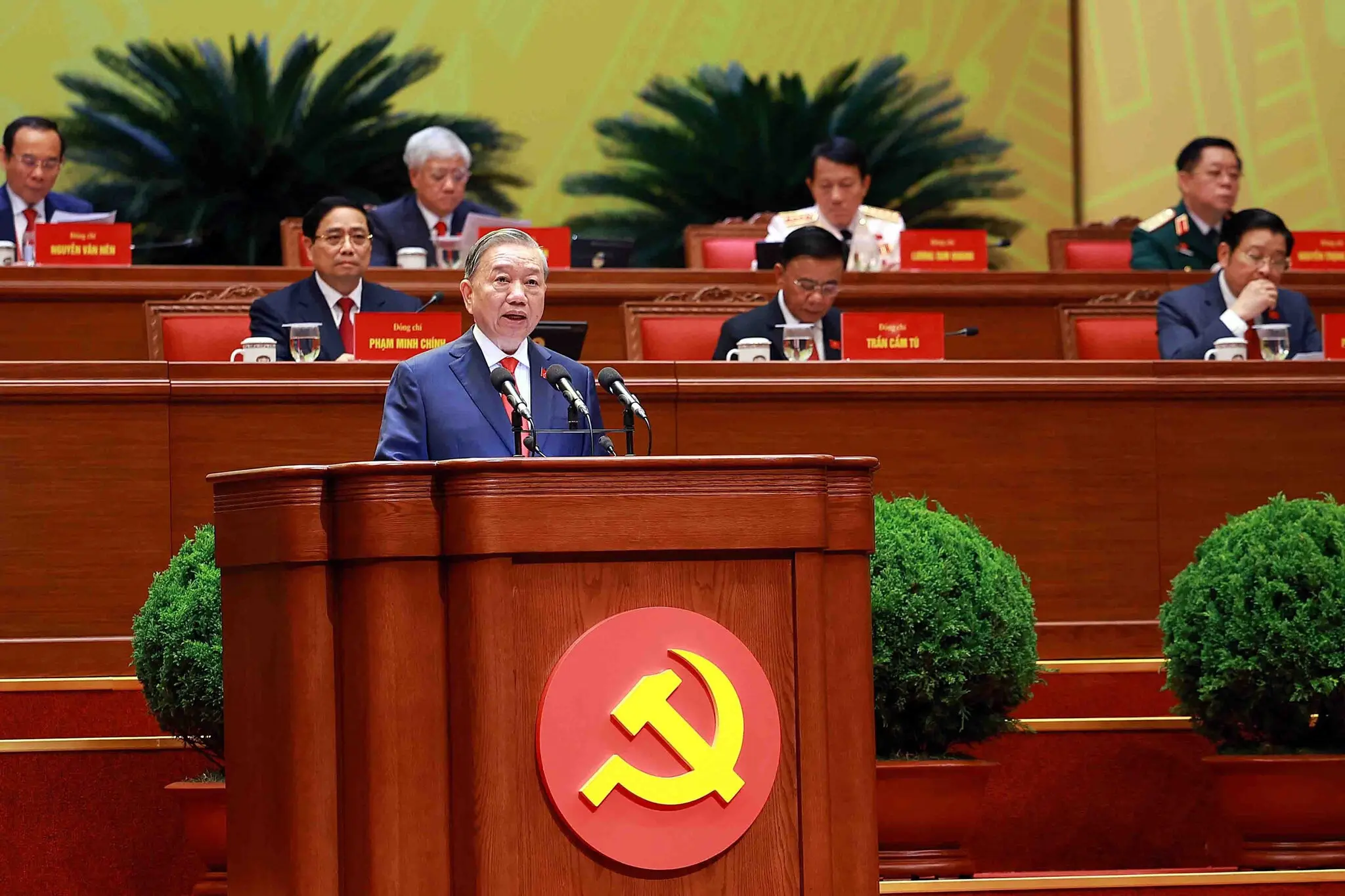 An image provided by Vietnamese state media showed the general secretary of Vietnam’s Communist Party, To Lam, addressing the opening session of its twice-a-decade congress in Hanoi, Vietnam, on Tuesday.