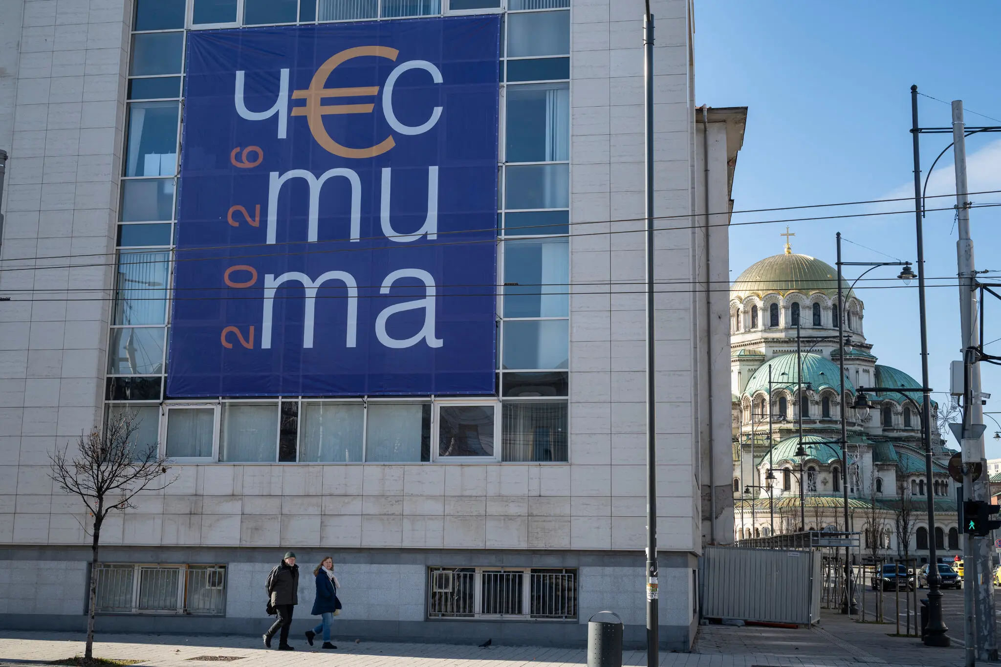 A billboard in Sofia, the Bulgarian capital, on New Year’s Day. The changeover to euros was long anticipated but divided public opinion nonetheless.