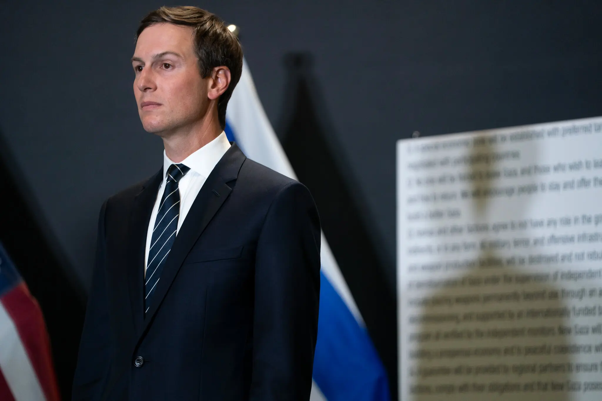Jared Kushner during a briefing at the Civil-Military Coordination Center in southern Israel in October, while on a trip with Vice President JD Vance.