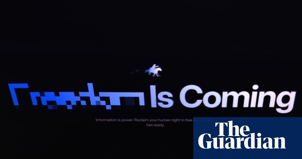 The portal’s home page reads: ‘Freedom Is Coming’, and features a galloping horse rider above a depiction of Earth.