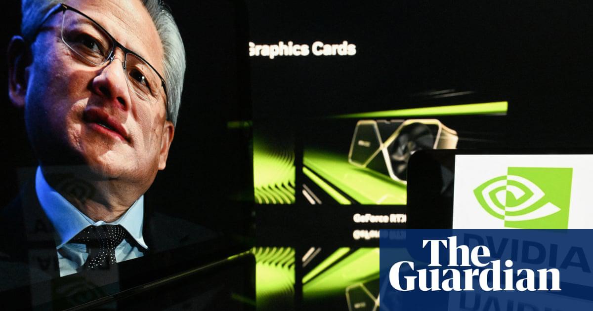 Screens displaying a photograph of Nvidia’s CEO, Jensen Huang, in Toulouse, France.